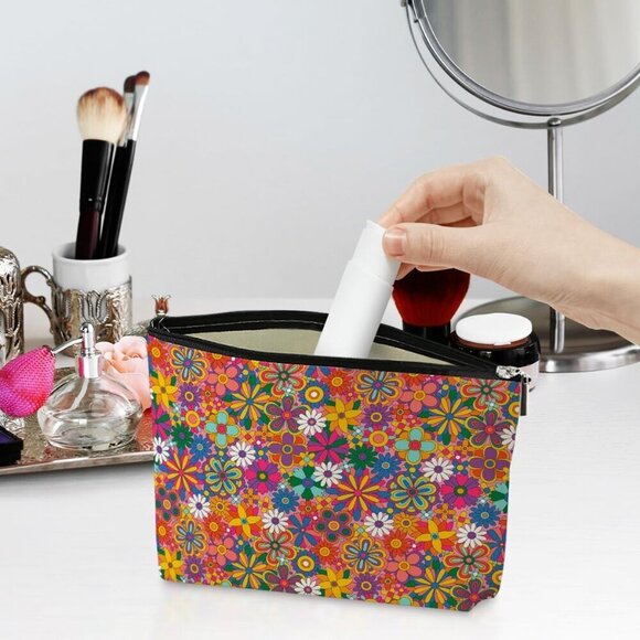Retro Hippie Flowers Makeup Bag Floral Lovers Gift Vintage Flower Cosmetic Bag M - Picture 2 of 5